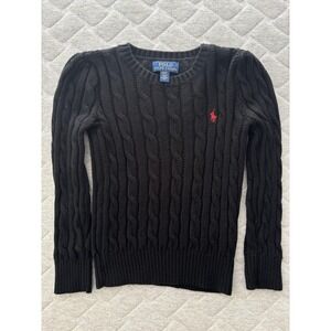 Polo Ralph Lauren Sweater Girls‎ 4T Black Cable Knit Cotton Crewneck Pullover